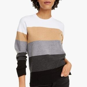 French Connection Womens Della Ribbed Trim Crew Neck Striped Sweater Size M
